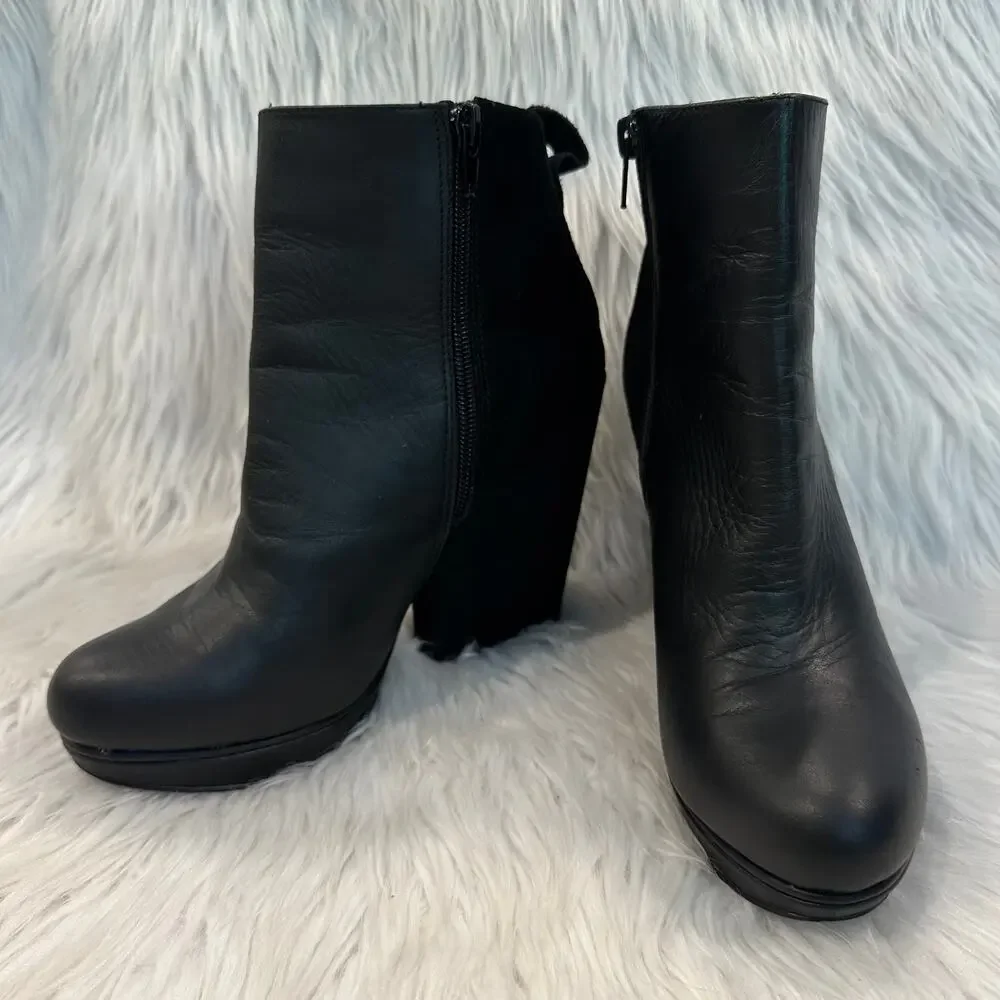 Steve Madden Upstage Ankle Boots Suede Leather Chunky Heel Platform Boots Black - Picture 5 of 8